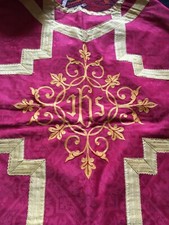 Chasuble Priest Cross Damask Velvet Liturgical Linen Sacred Art 