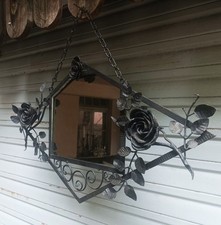 Important miroir mural en fer forgé de style et d'époque Art déco - 72 x 38 cm