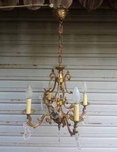 Ancien lustre cage bronze - cage,