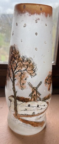 Vase verre emaillé signé eln - verre,