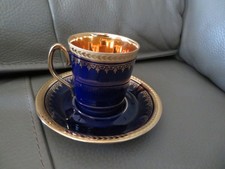 Limoges Porcelain Blue Oven Coffee Cup and Gold Interior