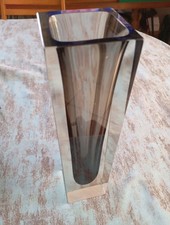 1970's Pure Italian Design Black Grey Flavio Poli Seguso Murano Glass Design Vase