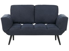 Canapé-lit 2 Places en Tissu Bleu Marine Métal et Bois Mécanisme Clic Clac de St