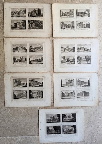 Sept gravures burin vues - au, de