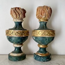 Paire Demi Pots À Feu Bois Sculpté Doré Époque Louis XIV XVII xVIIIe Siècle Rare