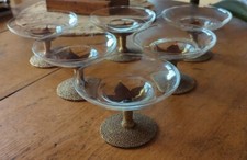 LOT Of 6 Bar Drink Cocktail Dessert Shallow GLASSES MCM GOLD Gilt Stem Very RARE