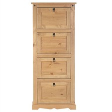 Meuble à chaussures armoire à chaussures pin massif finition cirée 4 abattants