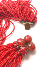 COLLIER VINTAGE PERLE MULTI RANG CHOKER FERMOIR MURANO VERRE CORAIL 1950
