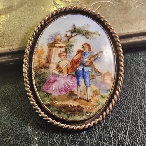 Broche vintage limoges scène - vintage,