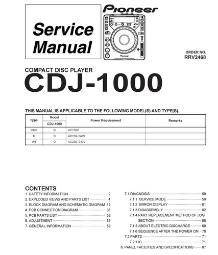 Service manuel instructions - service, d'instructions