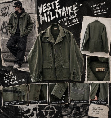 Veste militaire kaki vert - veste,