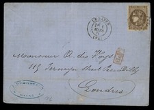 PROMO SPECIALE TB envel. du Havre pour Londres (Mars 1871) avec TB YT 47