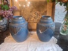 Vintage Anciens 2  Vases En Céramique Art Déco bleu et argenté