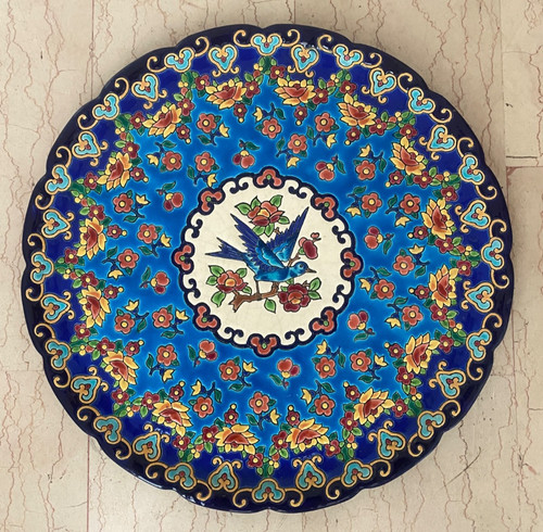 Longwy enamel dish bird of - dish, "bird
