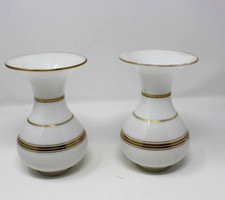 Ancienne paire de vase balustre opaline  filets dorés : 15,5 cm