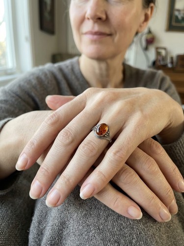 Bague argent 925 - &, ambre