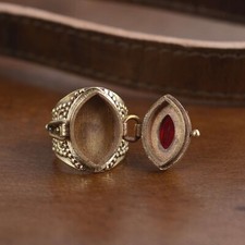 Natural Marquise Garnet poison ring . Gold Garnet hidden box ring .Handmade ring