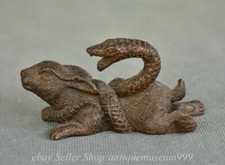 3.2" Old Chinese Red Bronze Fengshui Animal Snake Twine Rabbit Statue