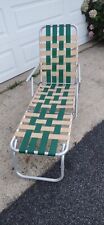 Vintage Aluminum Webbed Folding Reclining Lawn Chaise Lounge Chair