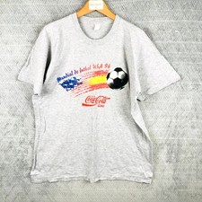 Vintage Coca Cola T-shirt Homme L Gris Coupe du Monde 1994 USA Football Sport