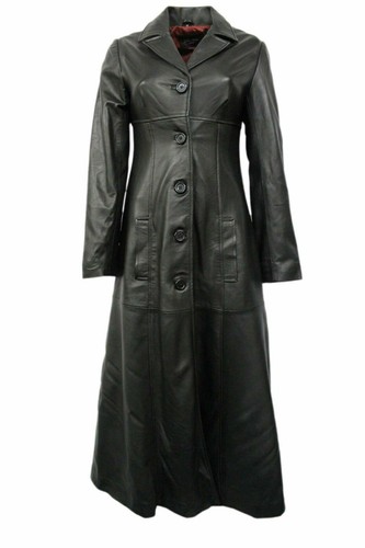 Manteau long cuir noir pur - cuir,