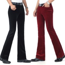 Hommes Velours Évasé Pantalon Extensible Ajusté Patte D’Éléphant Rétro 60s Uni