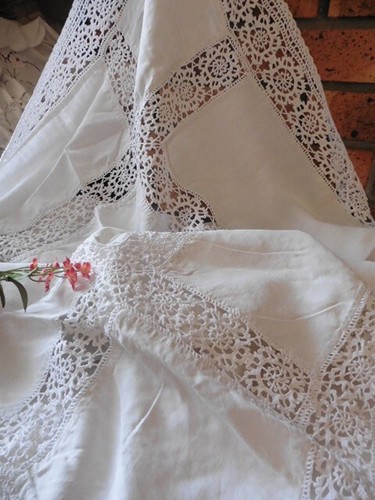 Ancienne nappe pur lin blanc - nappe,