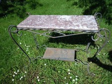 Console plateau en marbre et fer forge noir