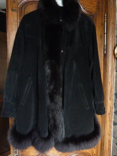 Manteau cuir retourné bordé - manteau,