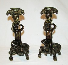  2 ANTIQUE BRONZE PUTTI CROCODILE CANDLE HOLDERS 19th century French candle holder