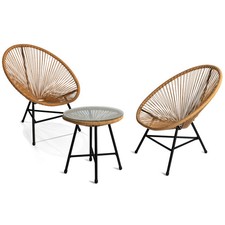 Salon de jardin IZMIR table et 2 fauteuils oeuf cordage effet rotin