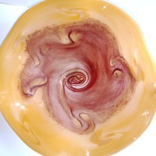 Yellow Red Blown Glass Cup Signed Pascal Guernic Master Glassmaker Monpazier