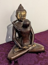 Yab Yum, Statue De Bouddha En Bronze, Népal, Visage Doré À La Feuille 2,3Kg