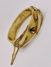 Vintage Ornate Hinged Bangle Bracelet Vitrail Watermelon Heliotrope Rhinestone