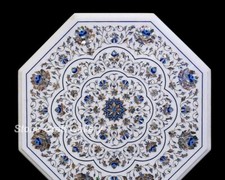 30 " Marbre Blanc Café Table Top Demi Précieux Pierres Incrustation Travail Art