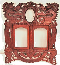 Cadre Porte photo bois sculpté ajouré motif dragon Asie