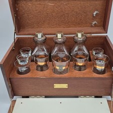 Vintage Hidden Bookshelf Mini Bar Set With Decanters & Glasses 16.5" Wide