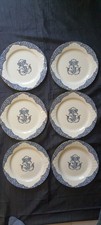 6 GRANDES ASSIETTES GIEN XIXème BLEUES ET DOREES