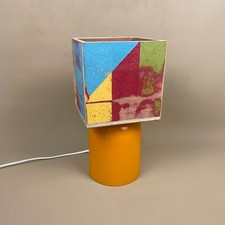 Retro Habitat Table Lamp Orange Glass Base Wooden Shade Top Vintage Light