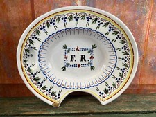 Nevers Auxerre earthenware beard dish with monogram FR 19th century