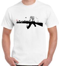 Banksy Style AK47 T-Shirt Art Funny Satire War Peace Love 