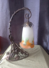 Art Deco Wrought Iron and Tulip Glass Paste Lamp Signed Muller Lunéville