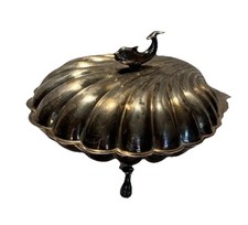 Art Deco  Silver Plate Shell-Shaped Food Warmer Buffet Serving Dish Dolphin