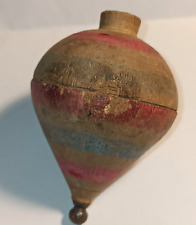 Antique Child Toy Wooden Spinning Top Turned Original Painted Iron Tip