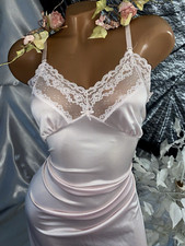 VTG Nylon SILKY PINK Couette Wide Lace Dress Slip Nightgown S