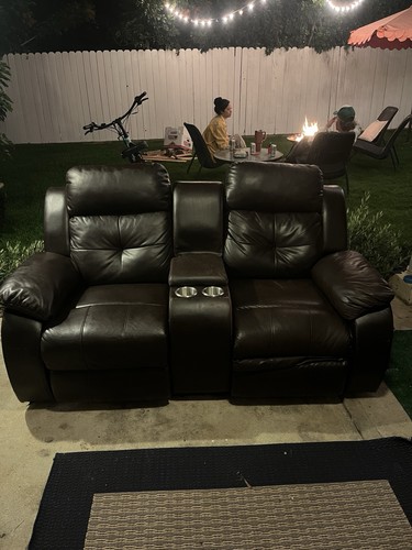 Brown leather loveseat seat - brown,
