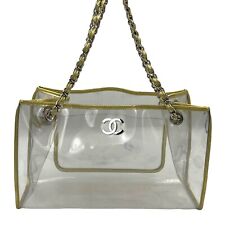 CHANEL Rare 2006-2008 Metallic Gold Clear PVC Transparent Vinyl Chain Tote Bag
