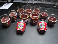 Lot of Small Leather Stand Liqueur Glasses