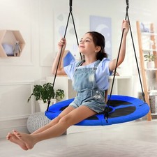 Balançoire nid d'oiseau rond Ø 100 cm bleu hauteur réglable pour enfants adultes