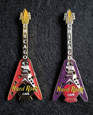 Hard Rock Cafe Pin Set STAFF Chicago Purple Red Flying V Guitar 15th Anniversary